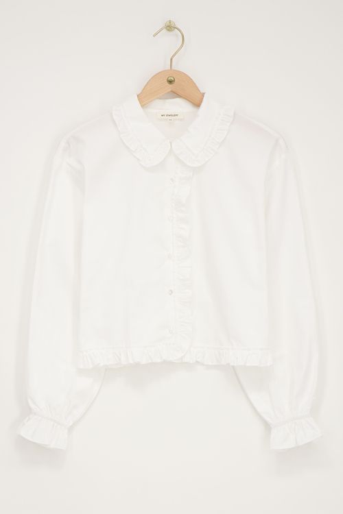 Witte cropped blouse met ruffles