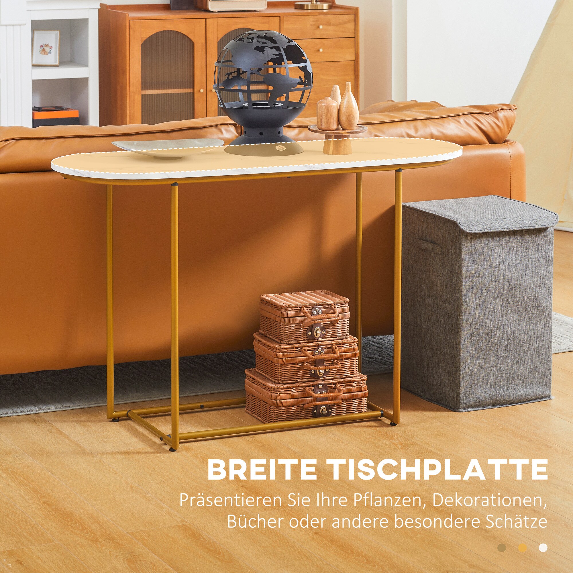 HOMCOM Konsolentisch mit Stahlrahmen weiß, gold 120L x 40B x 75H cm