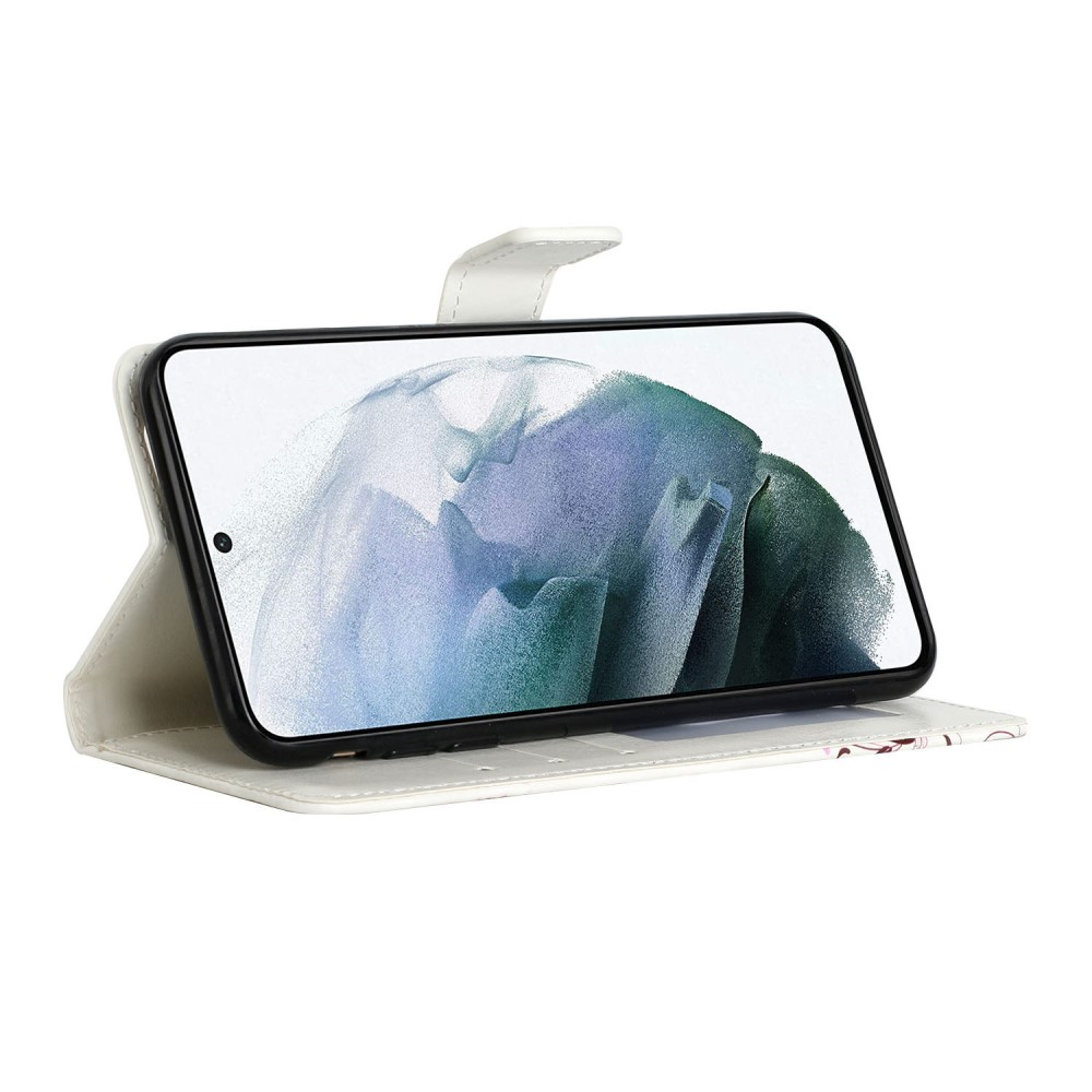 Samsung Galaxy S22 5G Leder Tasche mit Kartenfächern - Schmetterlinge (Blau)