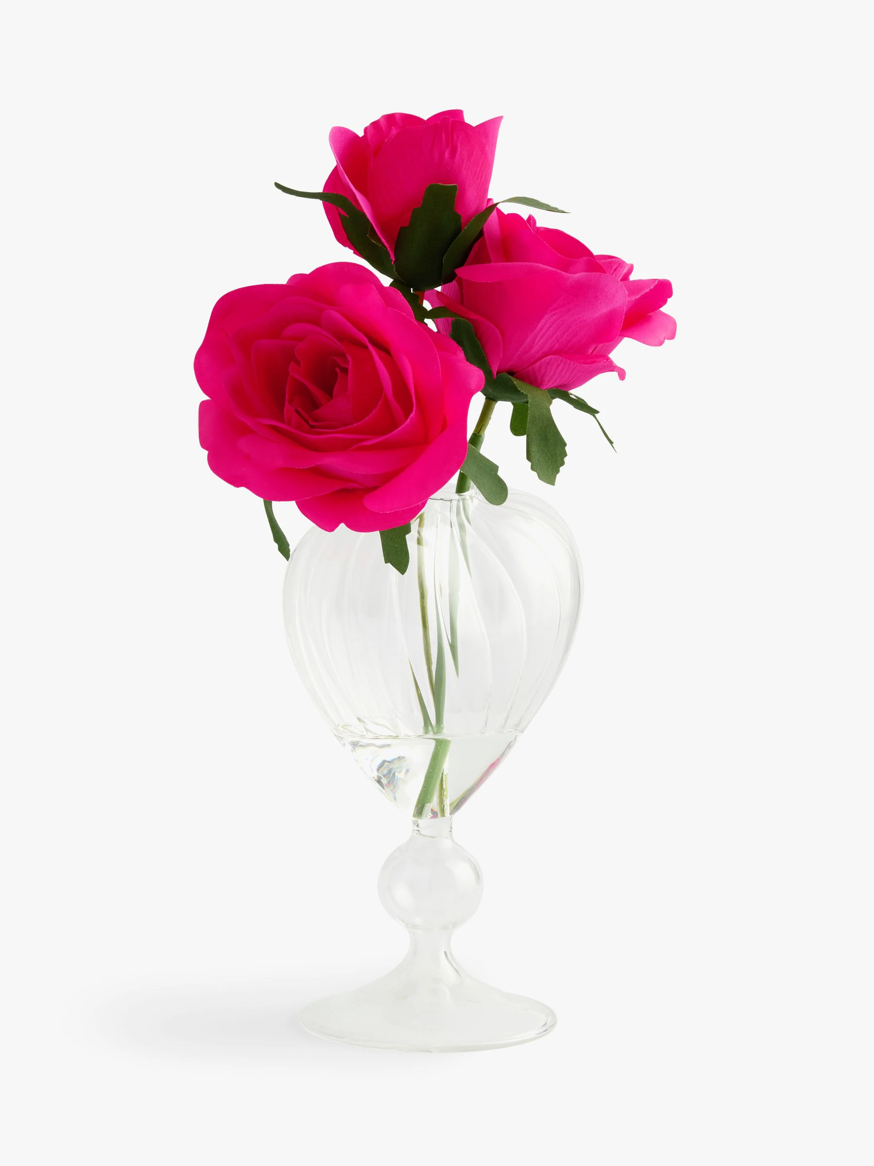 Artificial Roses in Ribbed Heart Glass Vase