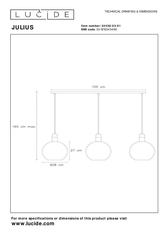 Lucide Julius 3 cluster hanglamp fumé