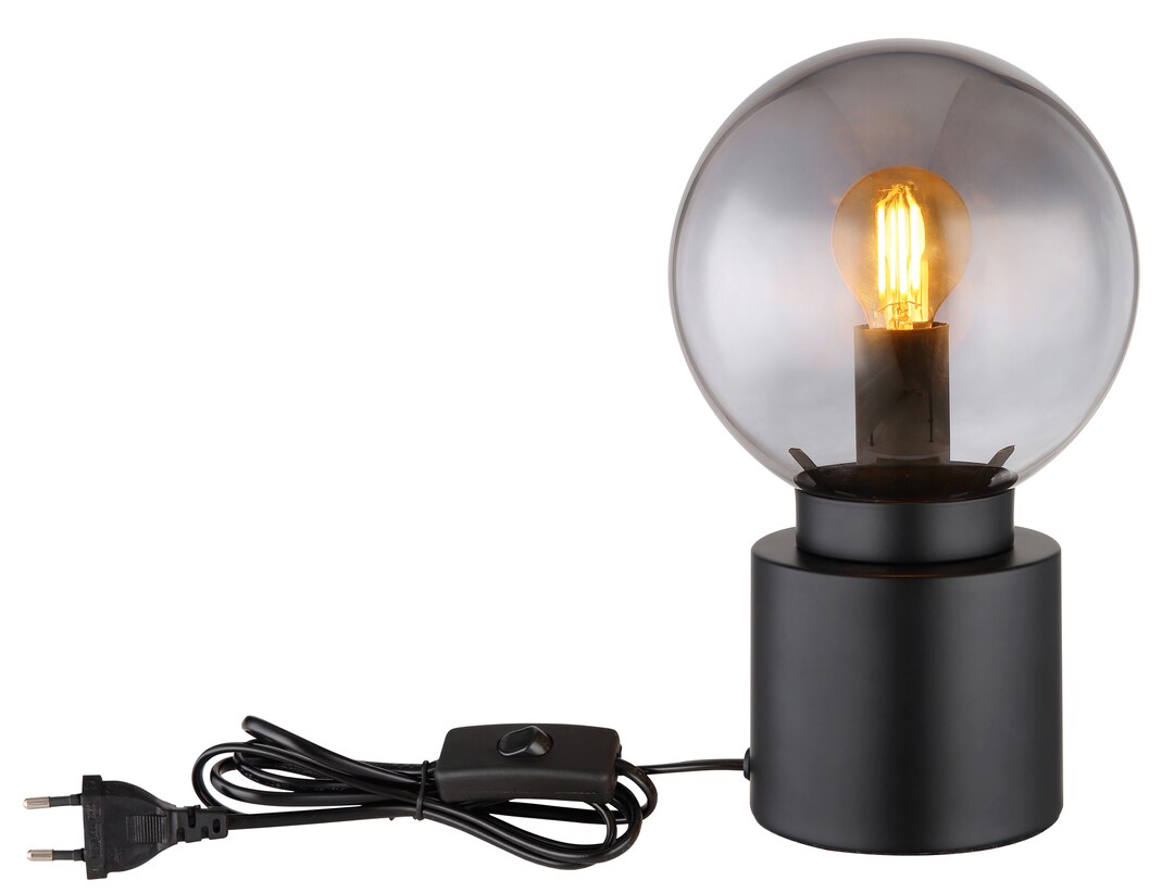 GLOBO Retrofit Tischlampe Marka Schwarz /Rauchfarbig 15x15cm H24,5cm