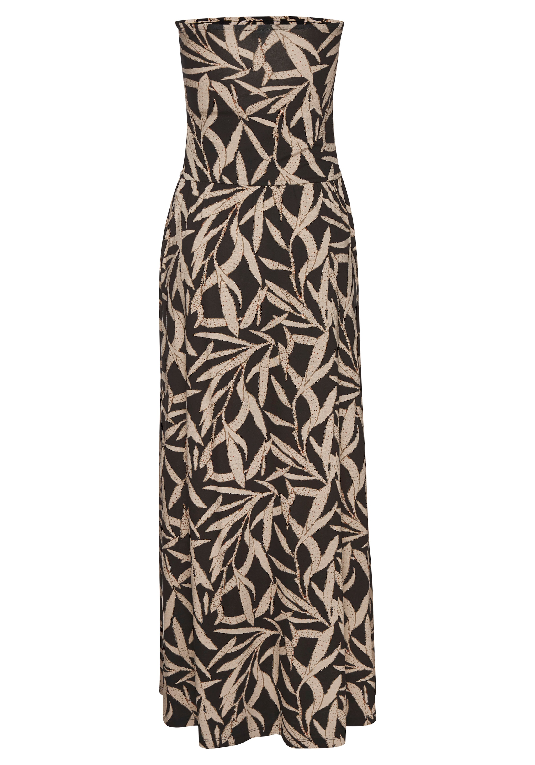 s.Oliver Maxikleid Eingrifftaschen mit Blätterdruck, luftiges Sommerkleid mit Taschen, Strandkleid