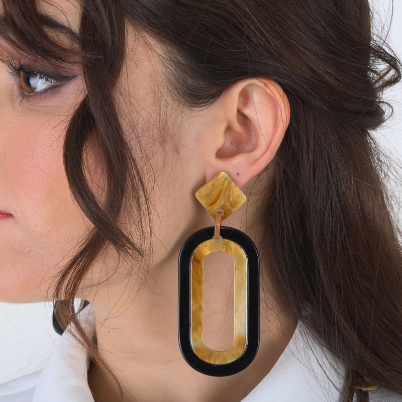 Boucles d'oreilles pendantes bicolores noires et marron