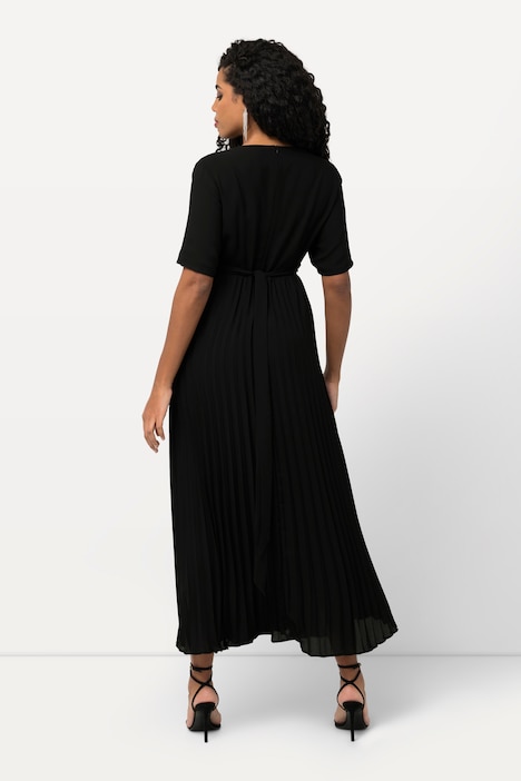 Maxikleid, Plissee, Wickeloptik, V-Ausschnitt, Halbarm