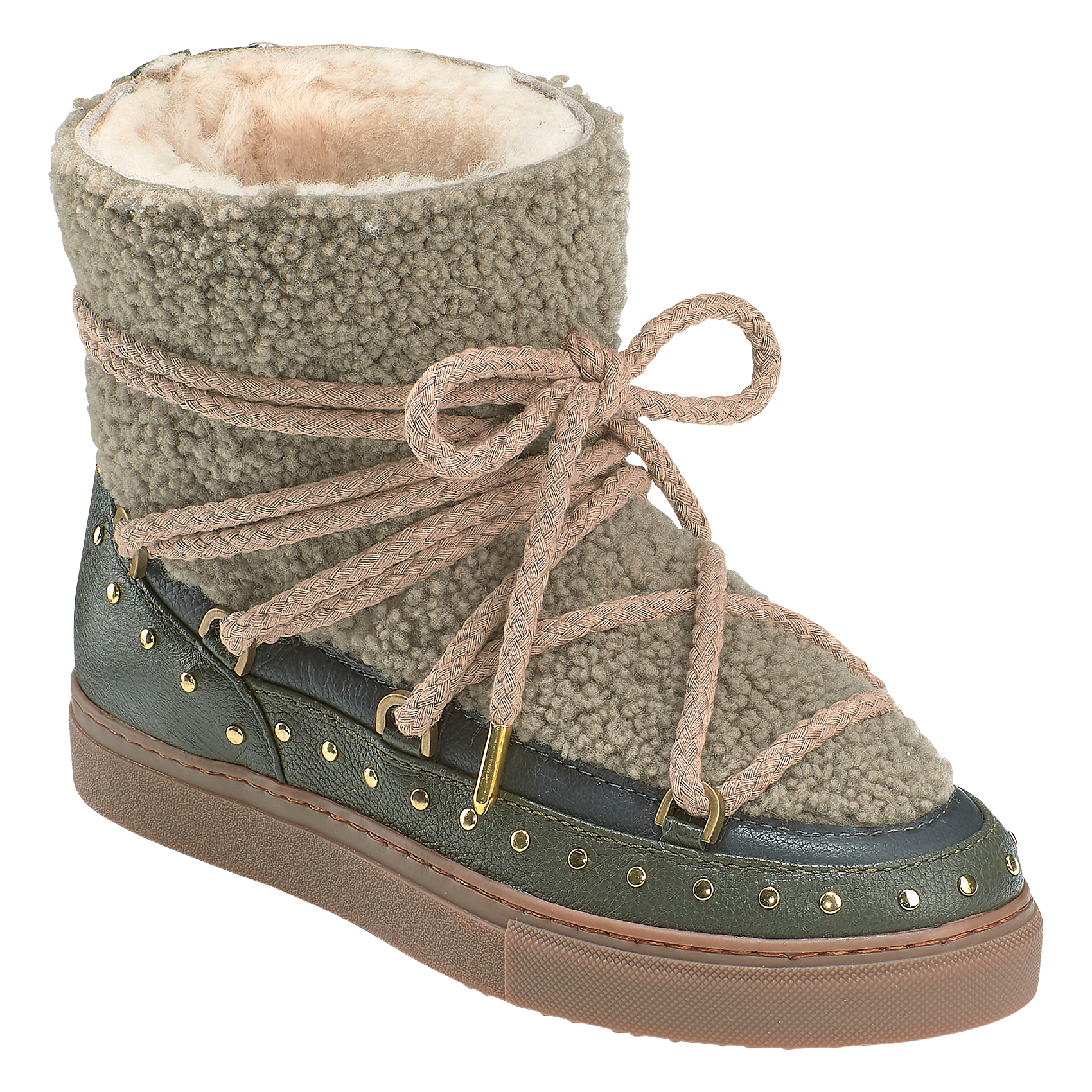 CURLY ROCK - Bottines fourrées bi matière à clous| Vert