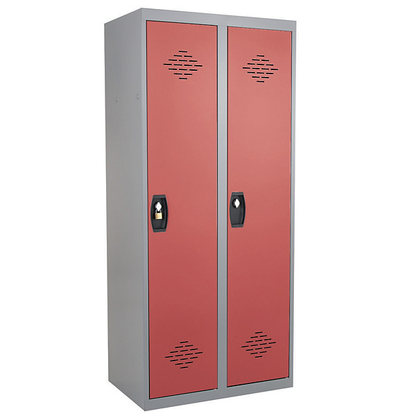 Vestiaires monobloc Confort Industrie salissante 2 cases, toit plat, gris / rouge