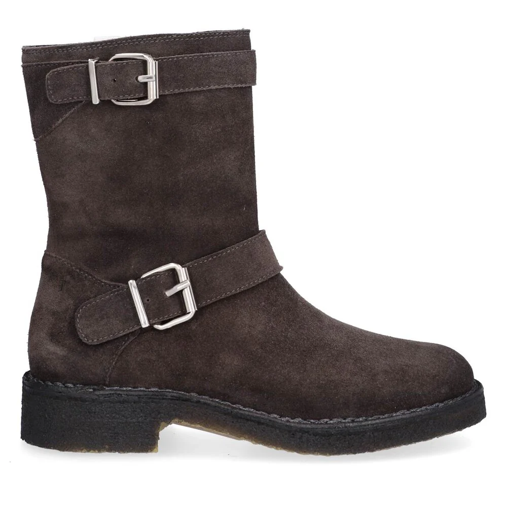 Billi Bi  T6954 Ruskindsbikerstøvle med spænder - Dark grey suede