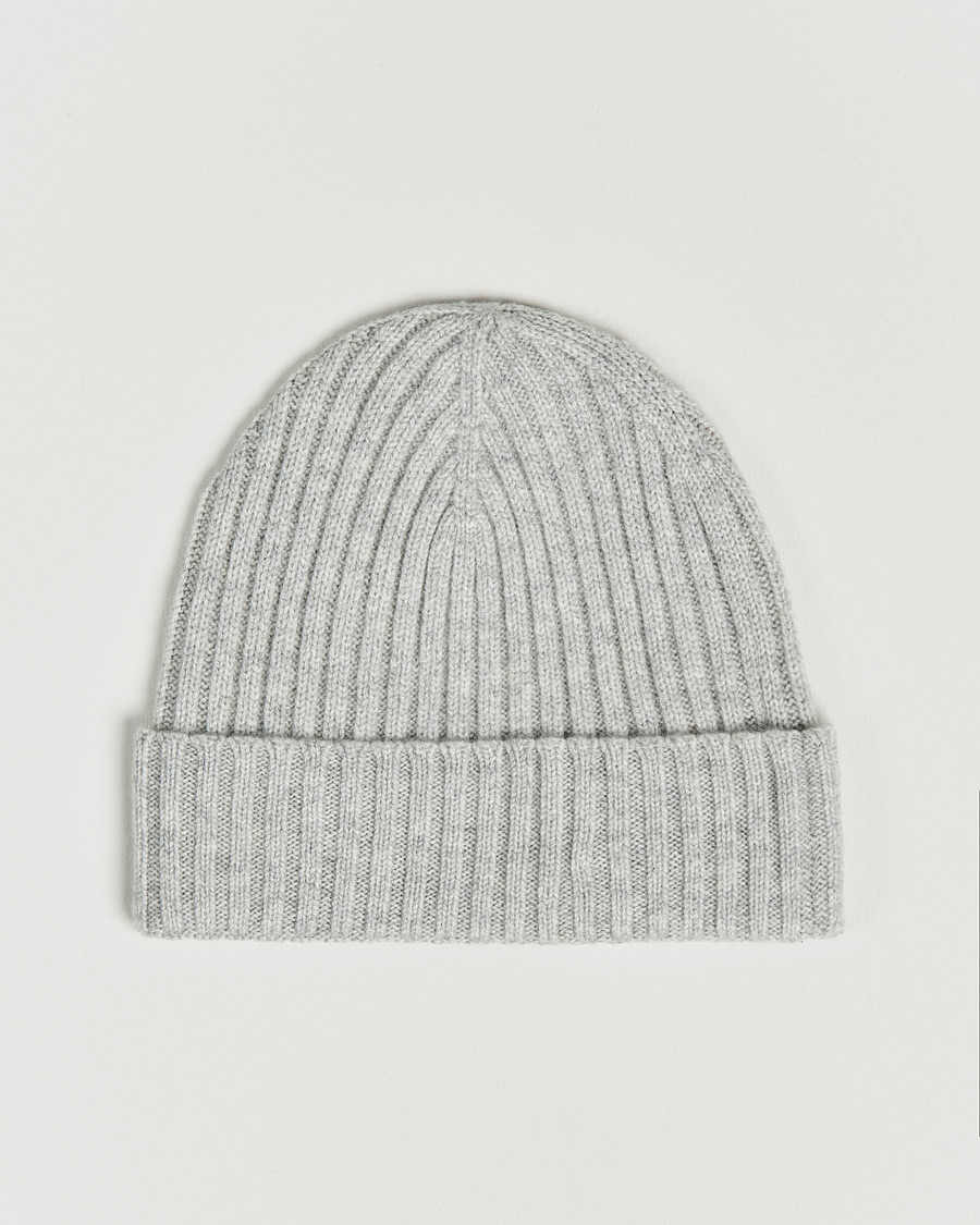 Amanda Christensen Rib Knitted Cashmere Cap Light Grey Melange