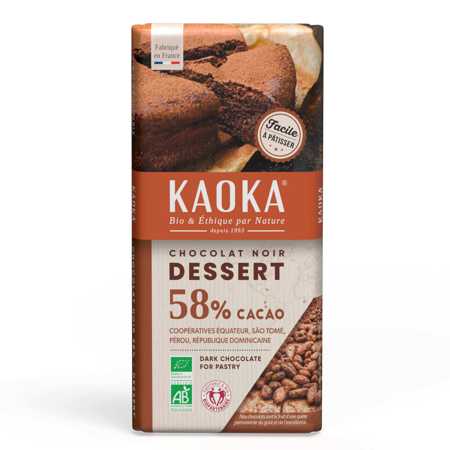 Tablette de chocolat dessert noir 58%