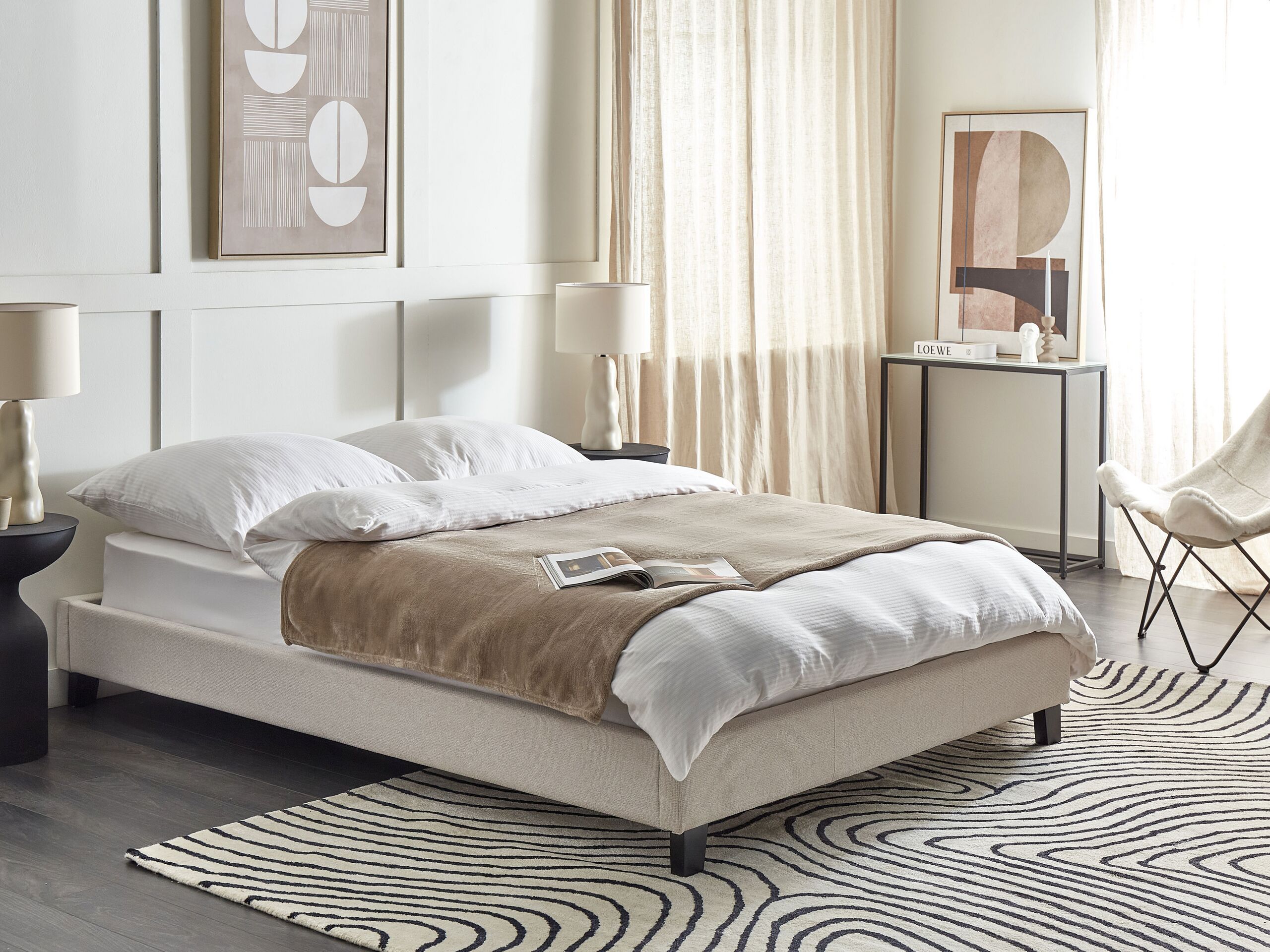 Beliani-ROANNE-Tweepersoonsbed-Lichtbeige-140 x 200 cm-Polyester