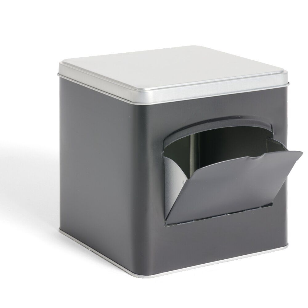 Boîte conservation avec ouverture métal noir et gris 14,5x14,5x14,5cm
