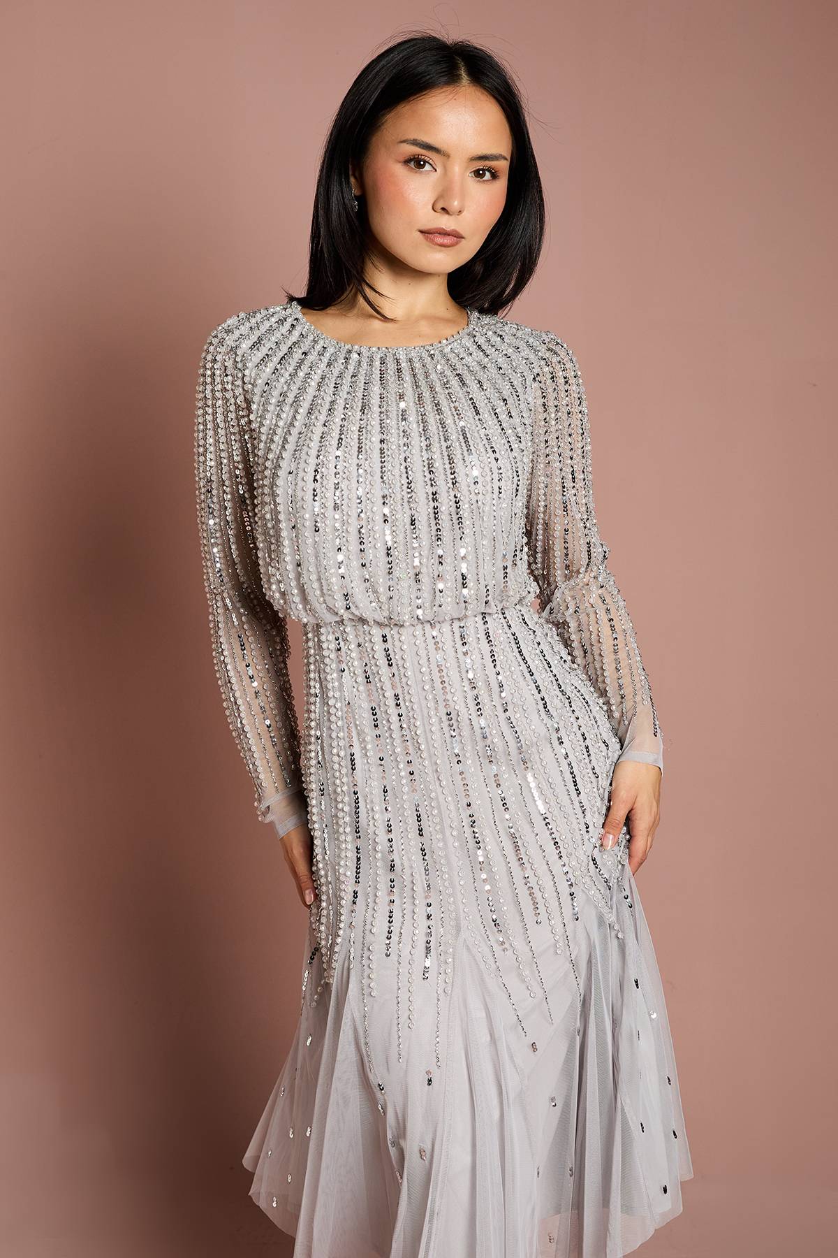 Coast Robe Midi à Manches Longues et Sequins Petite Party