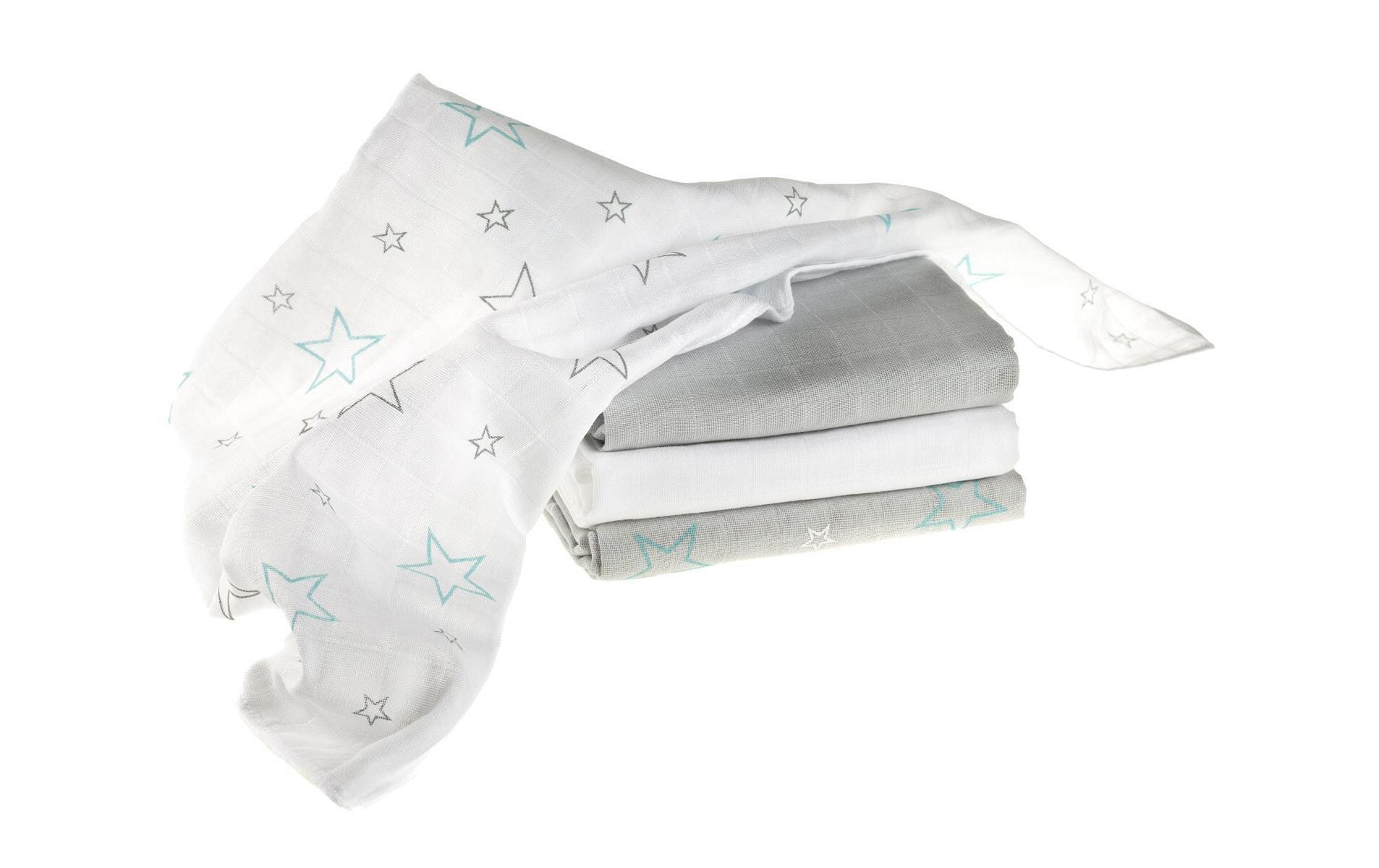 Mulltuch 4-er Set 70 x 70 cm Hellgrau und Weiss SterneMulltücher 70 x 70 cm Hellgrau / Weiss Sterne