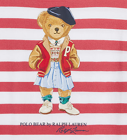 Polo Ralph Lauren T-shirt - R?d/Hvidstribet m. Bamse