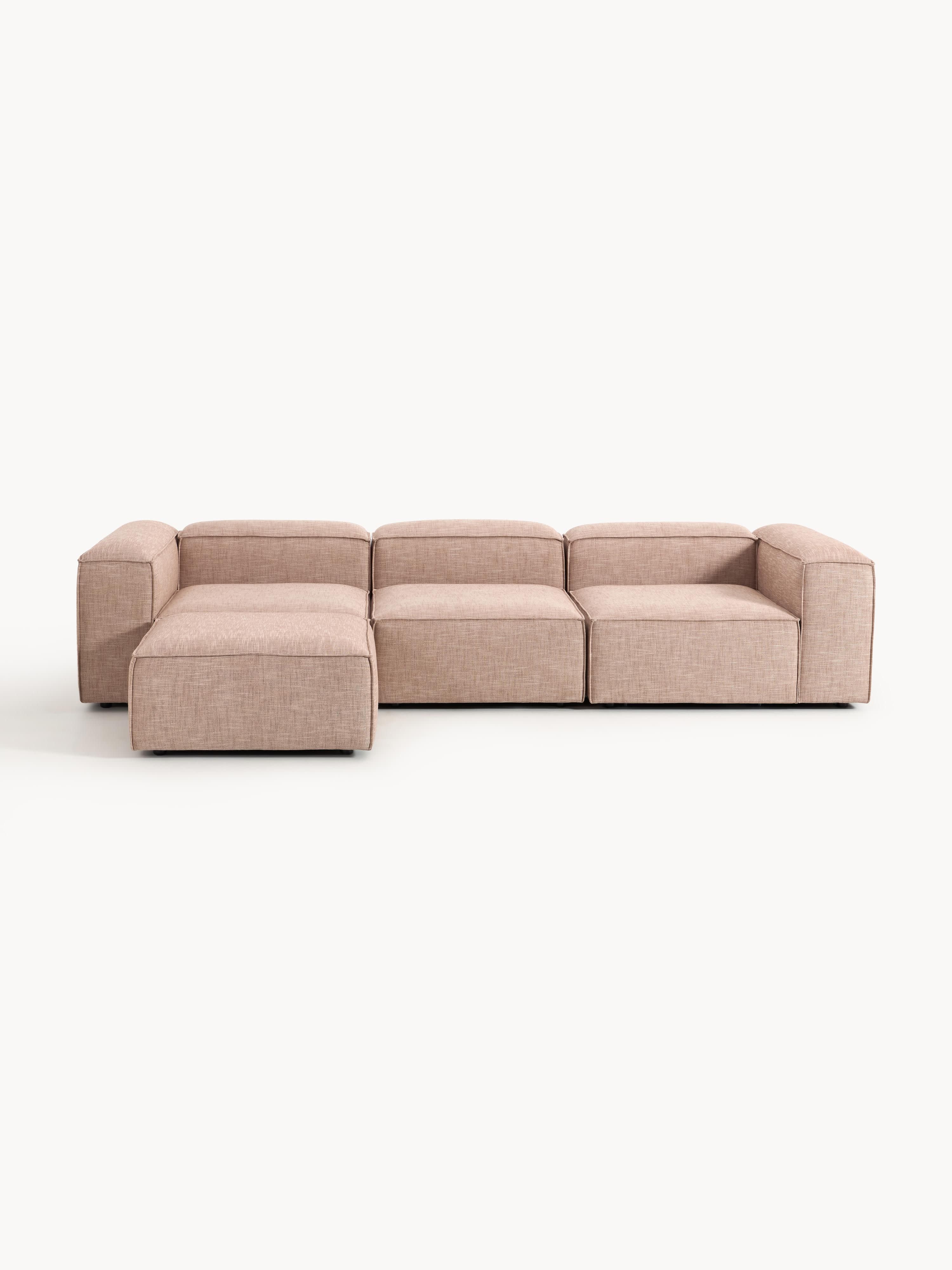 Modulaire bank Lennon (4-zits) van linnenmix met poef (links/rechts)