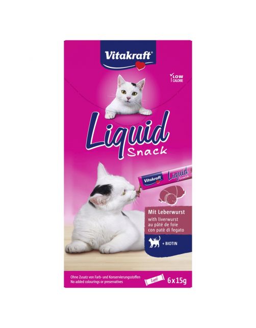 Vitakraft Liquid Snack Met Biotine - Kattensnack - Leverworst 6x15 g