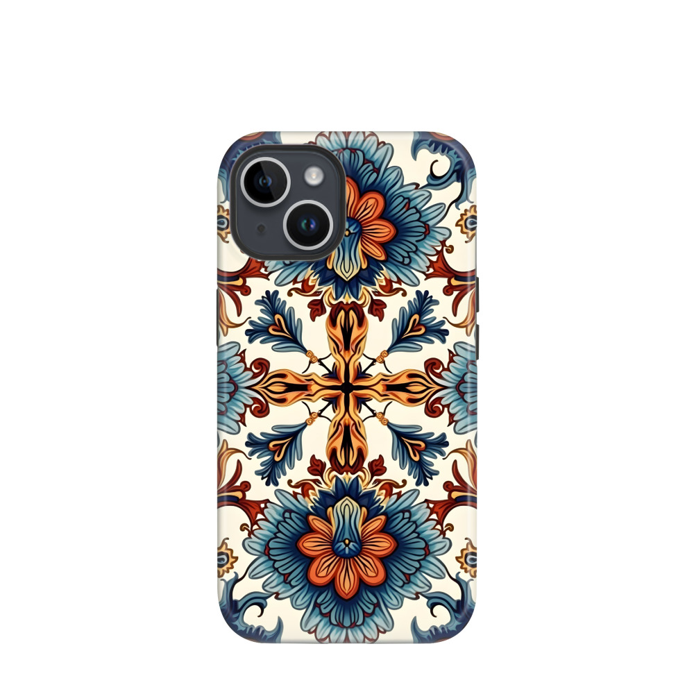 iPhone 14 Hybrid (Kunststoff / Gummi) Hülle Majolika Blütenzauber - Braun