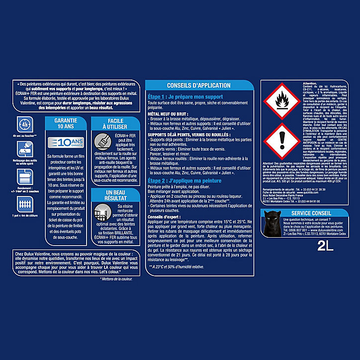Peinture extérieure Ecran+ Fer protection antirouille Dulux Valentine brillant noir RAL 9005 2L