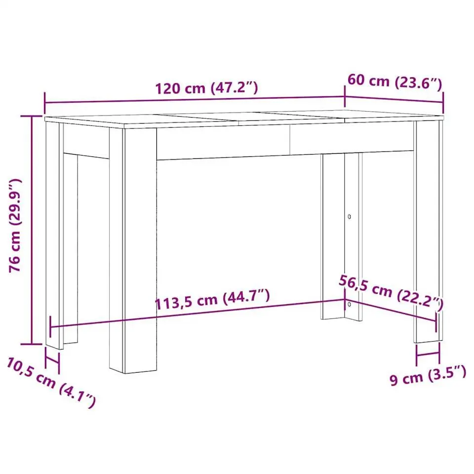 vidaXL Eettafel - Rechthoekige tafel - Zwart eiken - Bewerkt hout - 120x60x76 cm