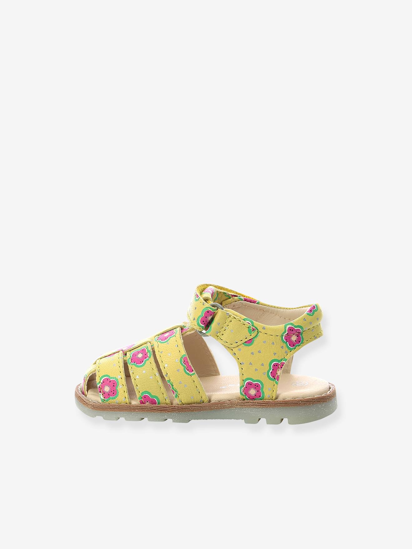 Sandálias infantis Nonosti Iconique Nonorally KICKERS® tamanho médio em couro amarelo estampado