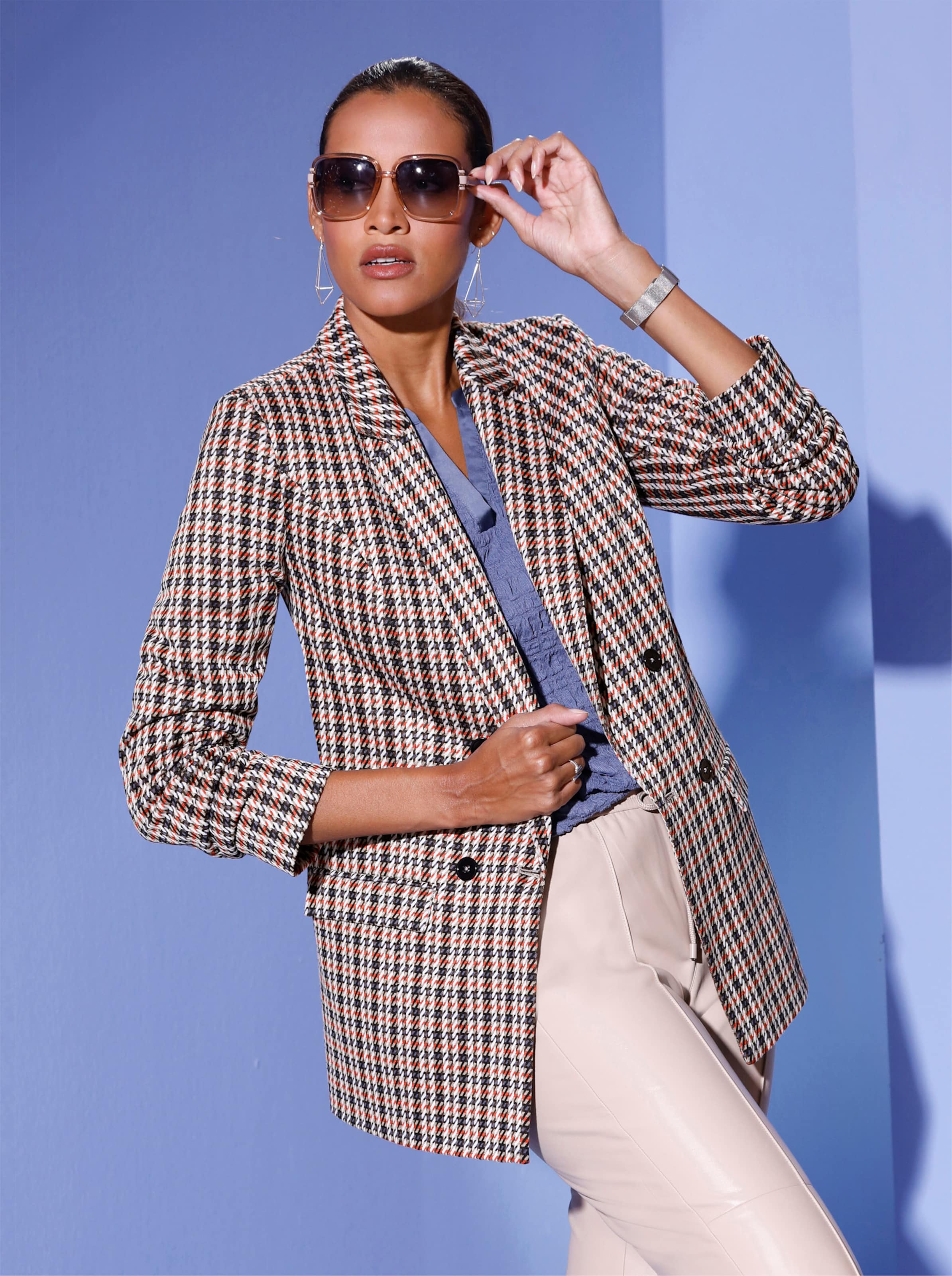 Jacquard-Blazer in terra-rauchblau-gemustert