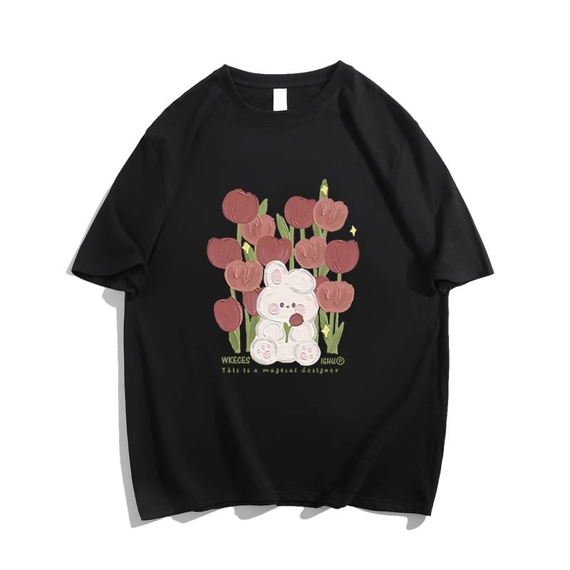 Bolgivy - T-shirt met korte mouwen en ronde hals en konijnenprint