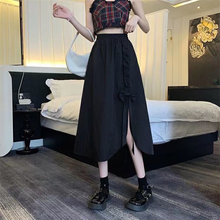 Sisyphi - Hoge taille effen split midi A-lijn rok
