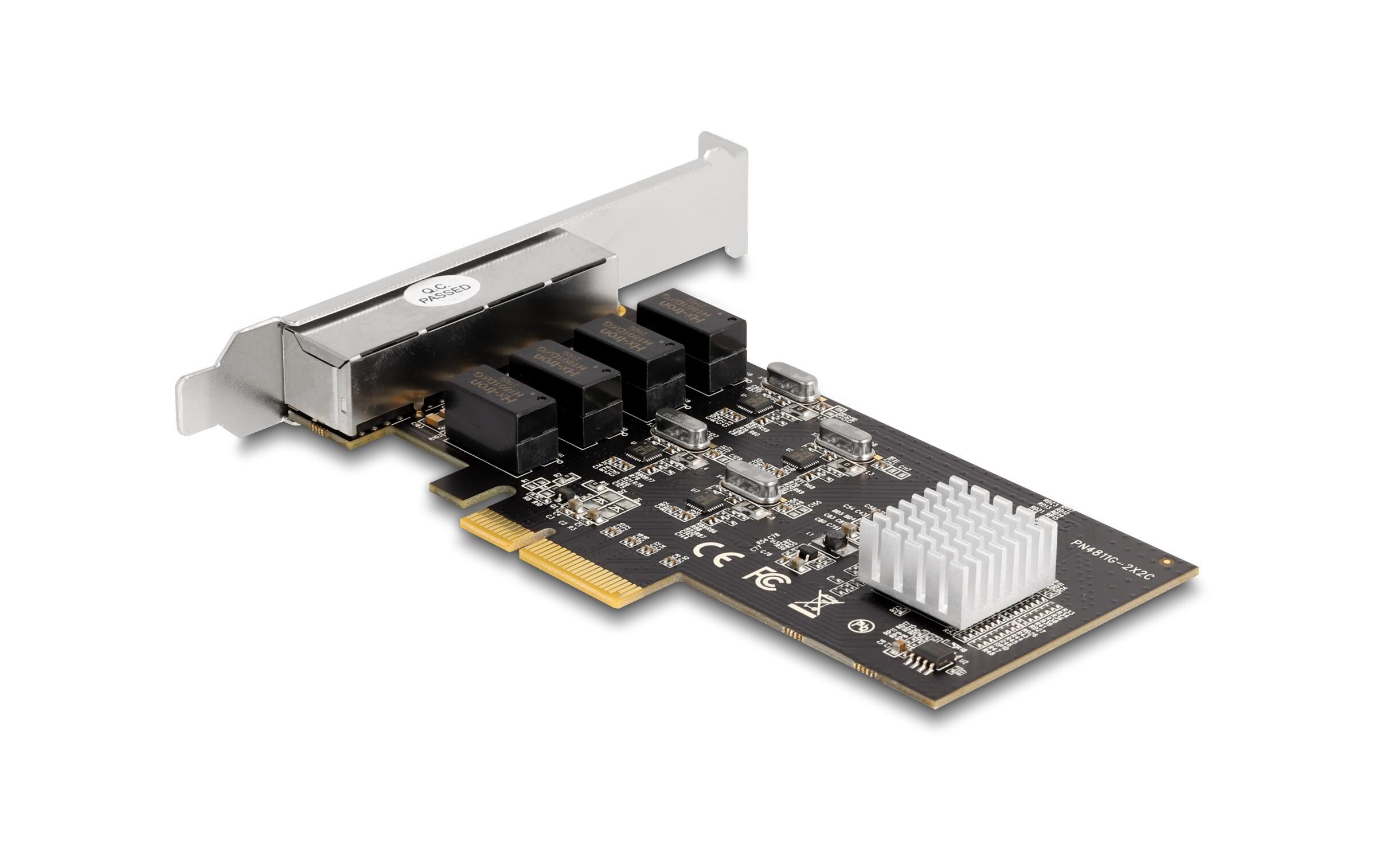 Netzwerkkarte 4x RJ45 1Gbps, PCI-Express x4<br>Delock PCI Express x4 Karte 4 x RJ45 Gigabit LAN RTL8111