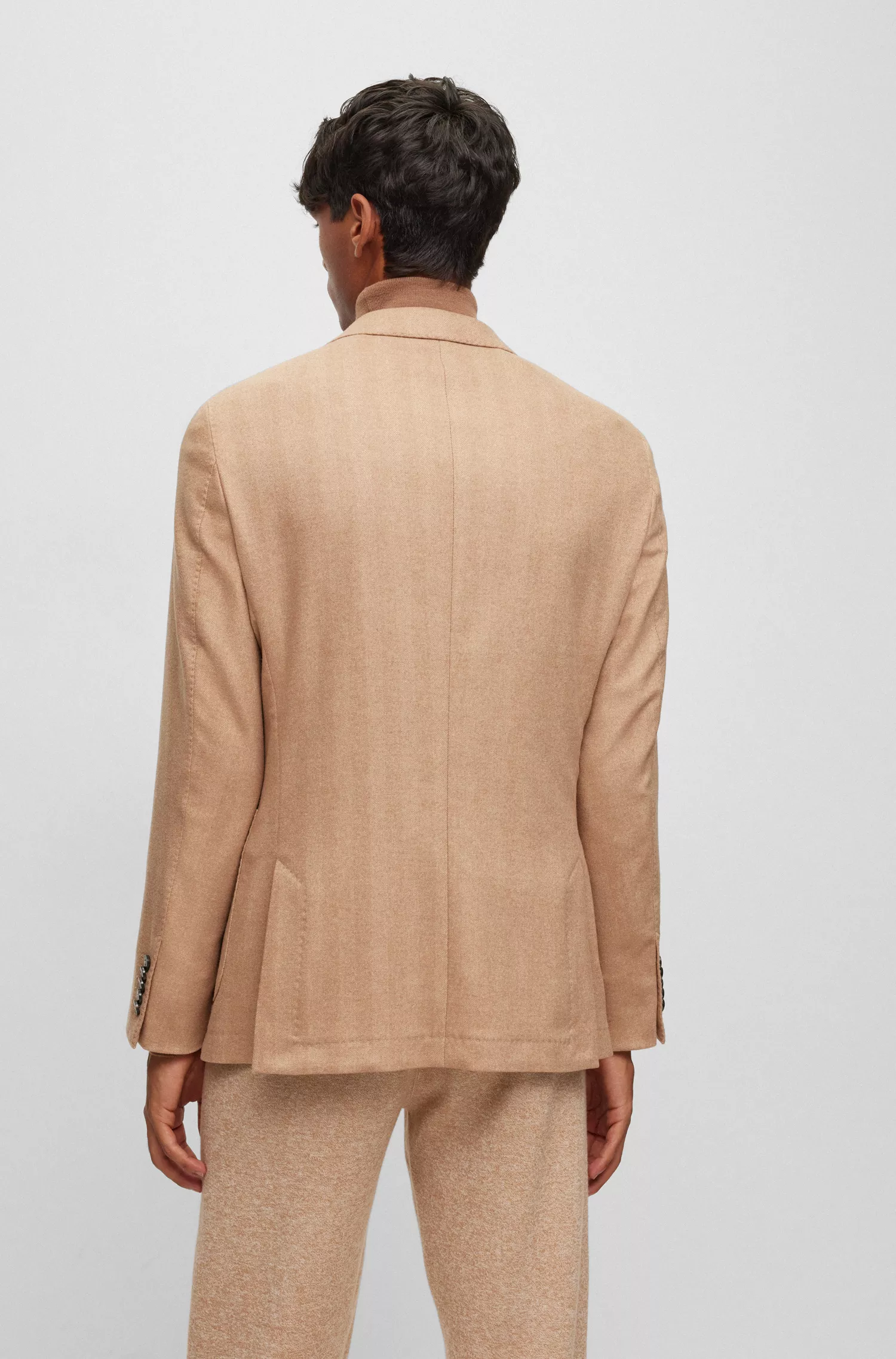 Jaqueta BOSS Camel-Slim-fit em fio de lã de camelo com elasticidade