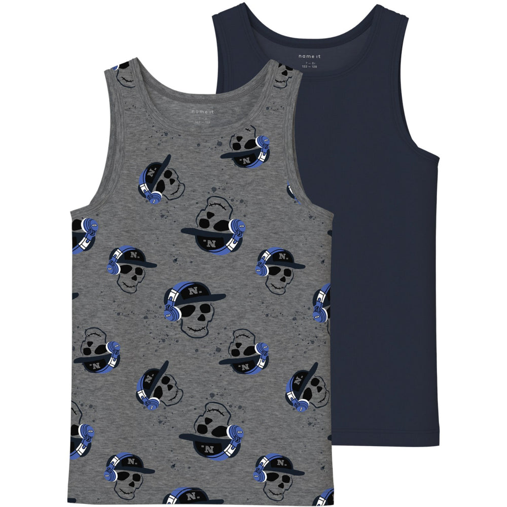 Køb Name It Dark Grey Melange Nkmtank Top 2P Dark Grey Mel Skull Noos