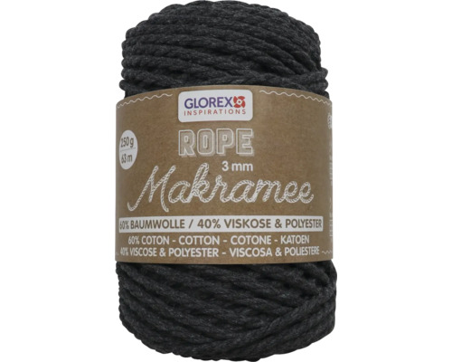 Macramé garen, gedraaid, antraciet, 3 mm, 250 g