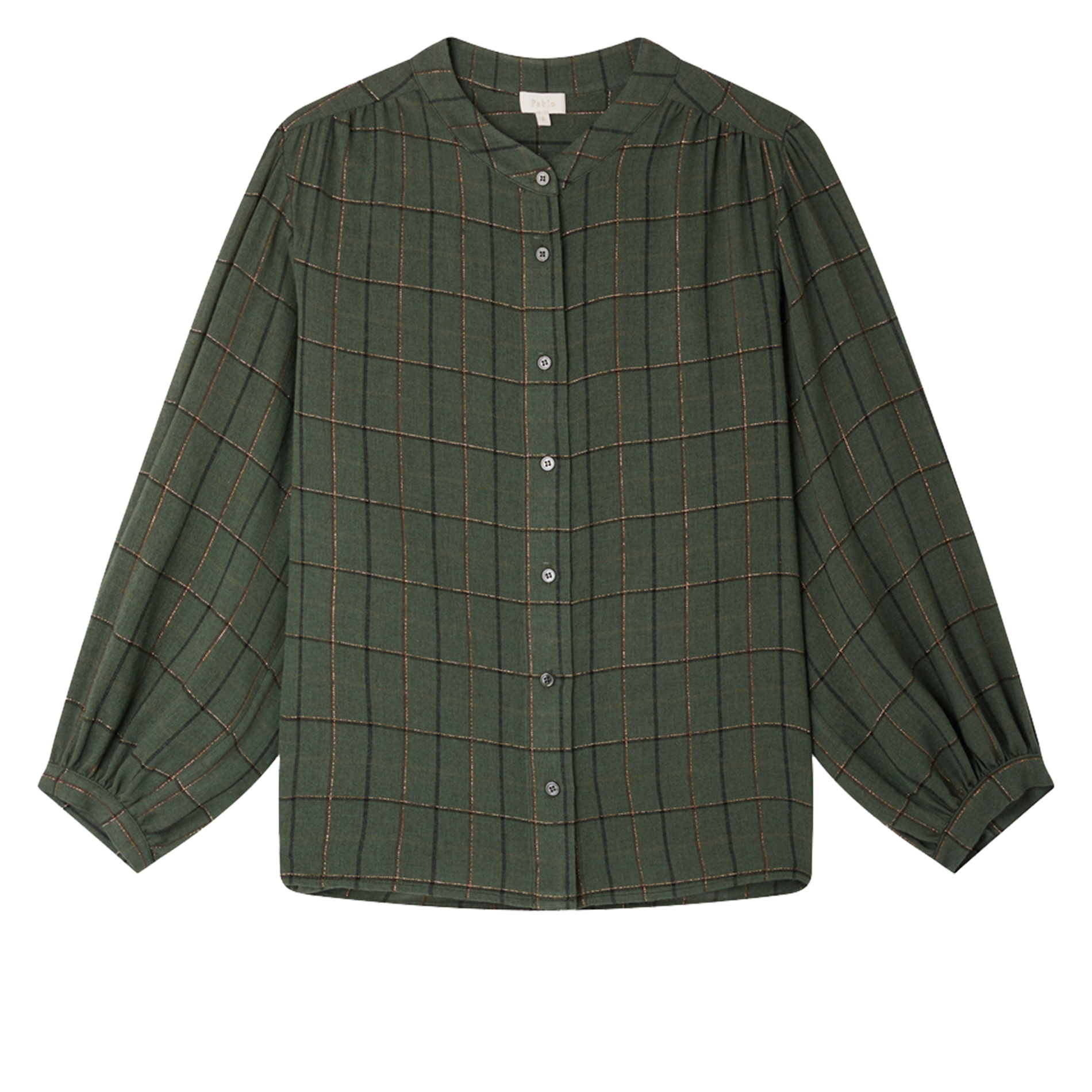 BAHIR - Chemise col rond à carreaux | Kaki