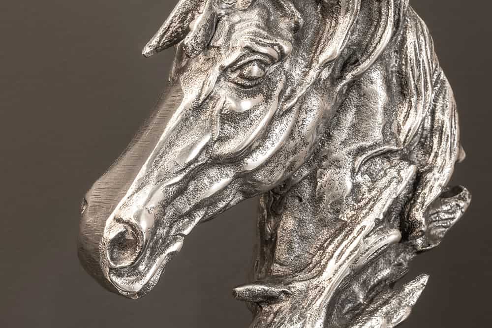 Handgearbeitete Tischlampe CABALLO 60cm silber schwarz Metall Baumwolle Pferde-Skulptur