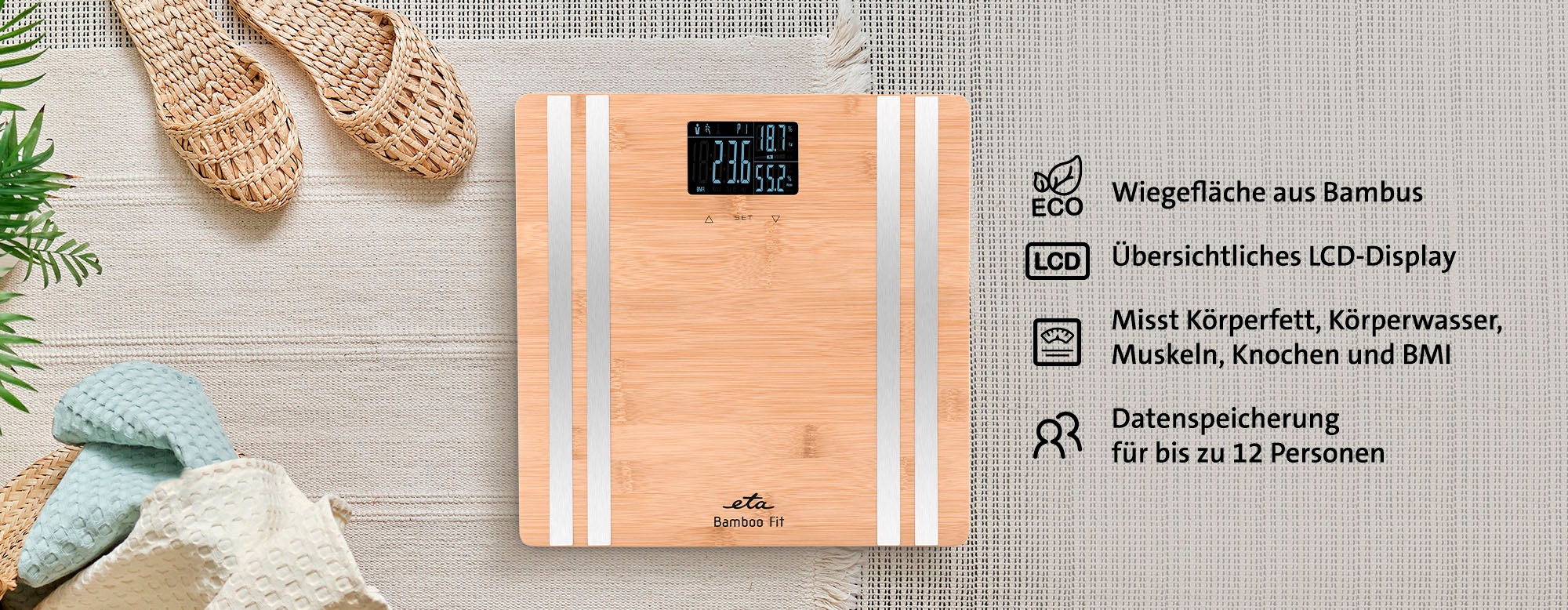 eta Körper-Analyse-Waage »Bamboo Fit« Speicherplatz für bis zu 12 Personen