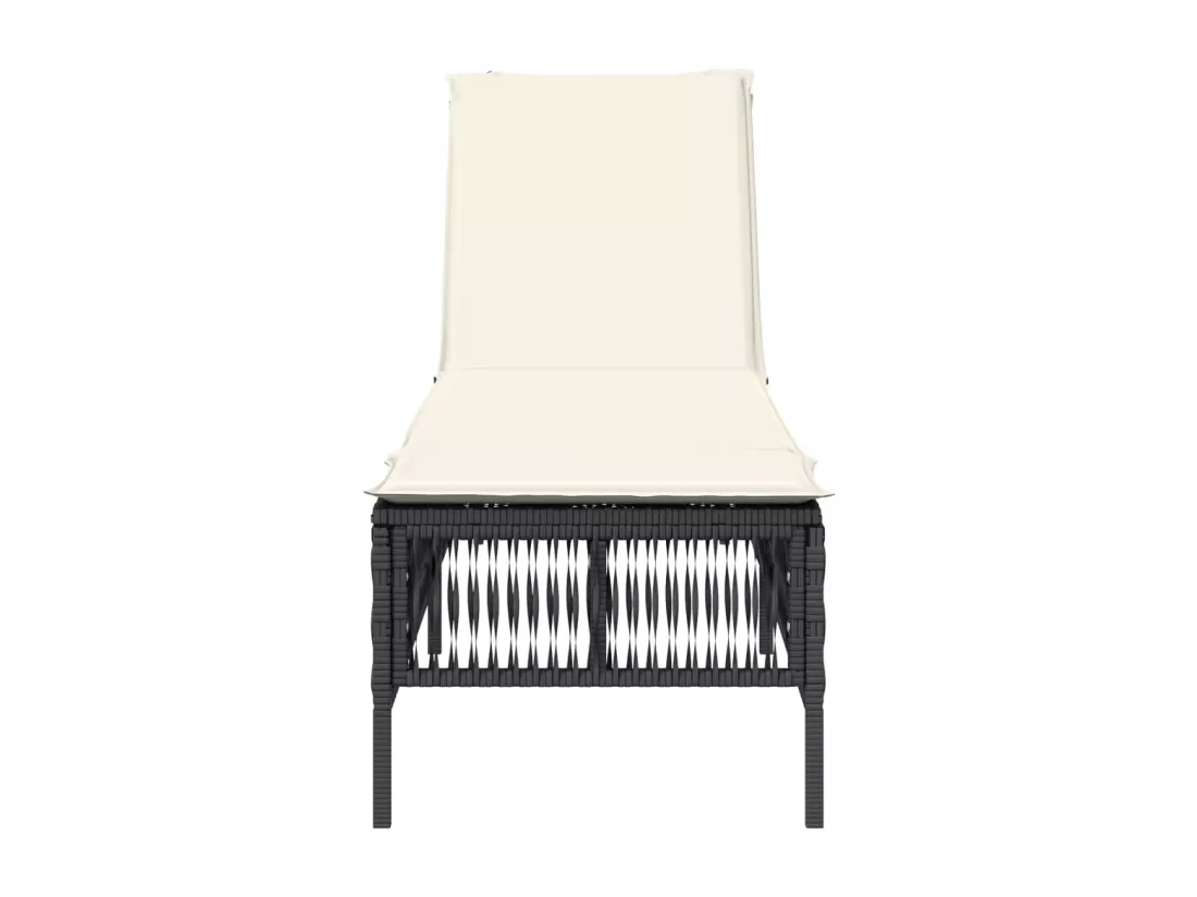 Chaise longue avec coussin noir résine tressée