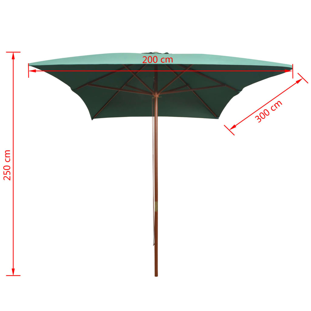 Parasol mobilier de jardin avec poteau en bois 200 x 300 cm vert