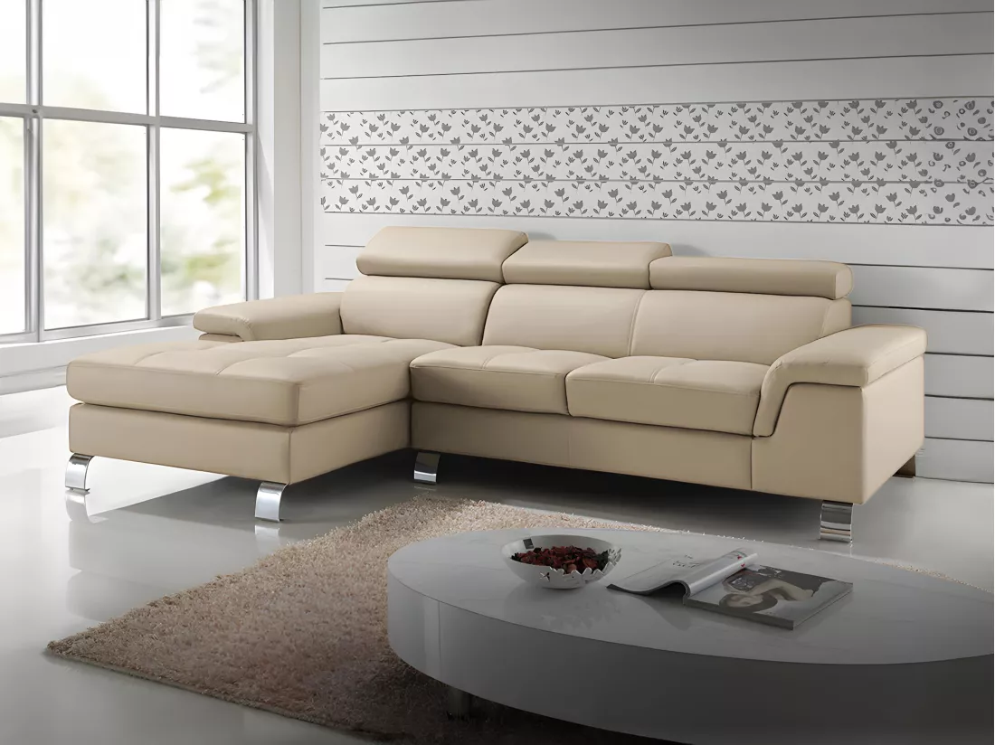 Canapé d'angle cuir MISHIMA - Taupe - Angle gauche