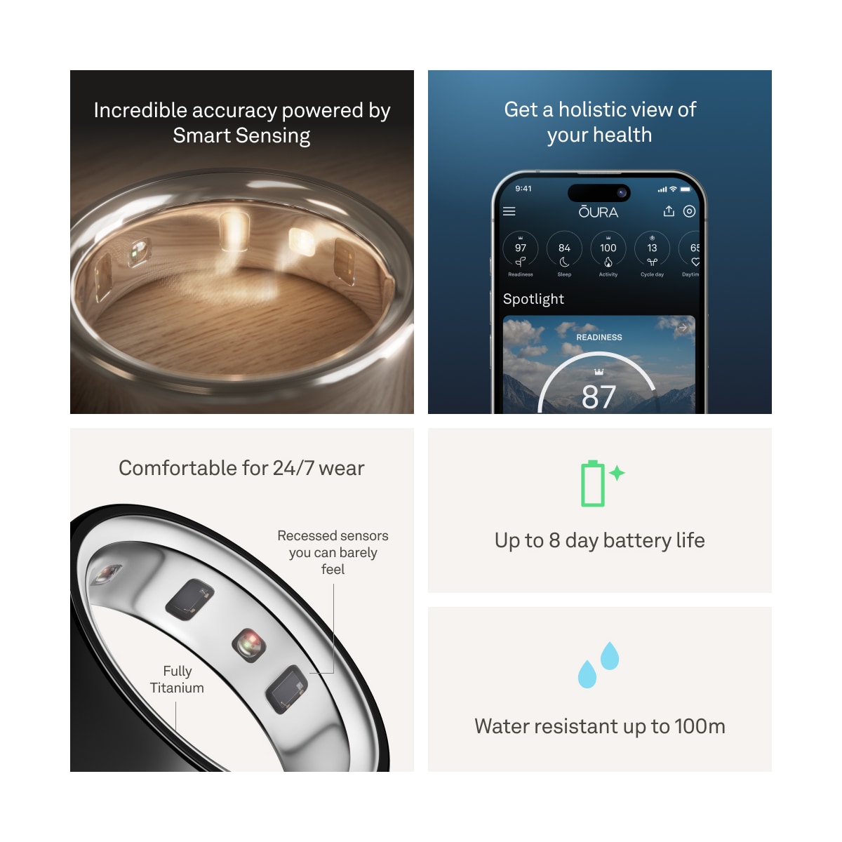 Oura-ring smarttring 4 størrelse 7 (Black)