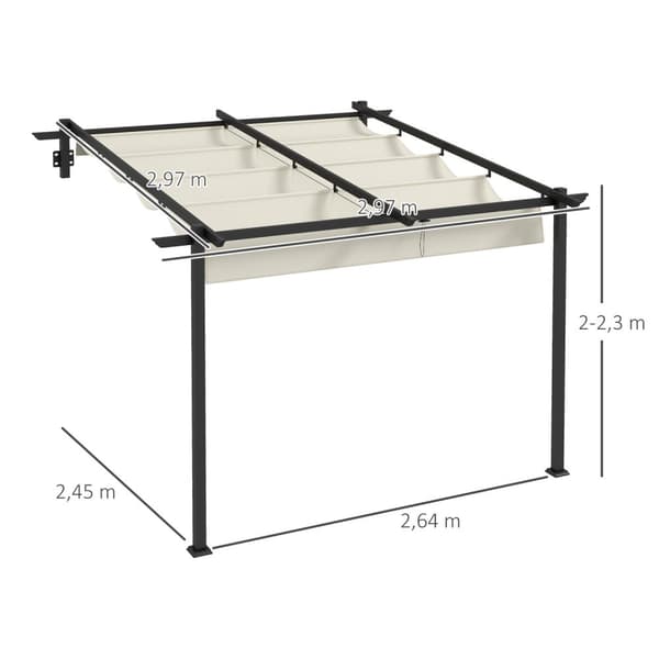 Gazebo Ca 3 X 3 M Pergola Vindtett Uteplasstak, Veggmontert Uteplass, Justerbart Tak, For Hage, Uteplass, Krem.