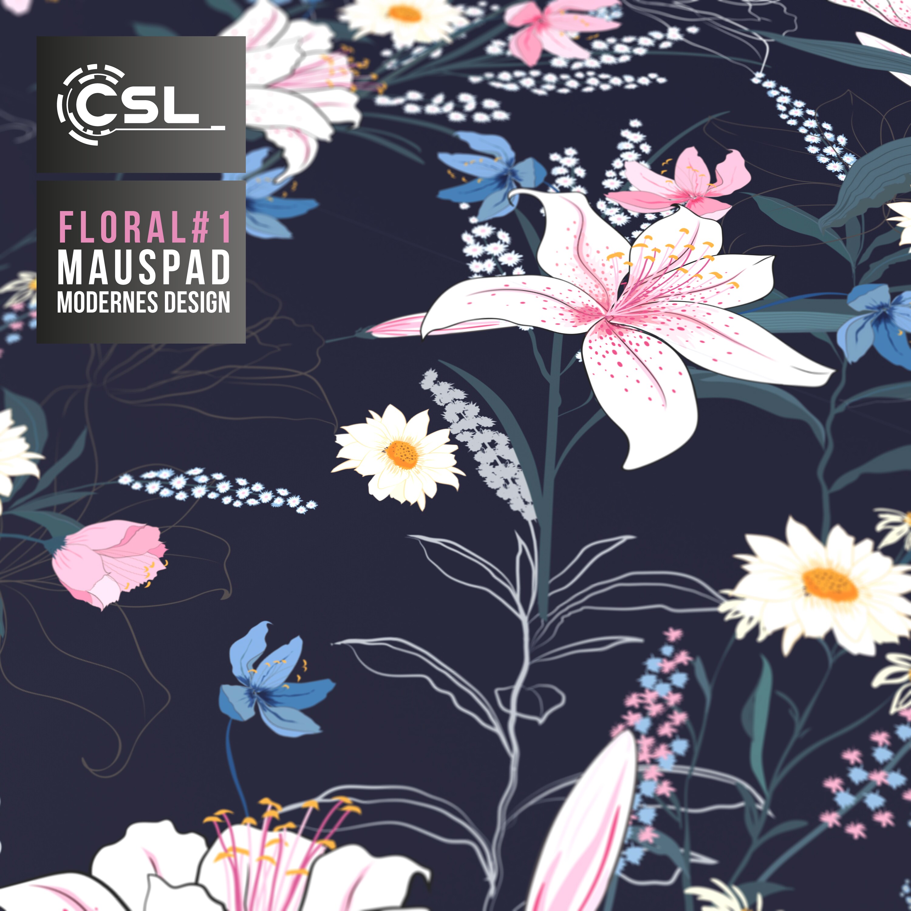CSL Gaming Mauspad, XXL Schreibtischunterlage 900 x 400mm mit gewebter Microfastertextur, Flowers