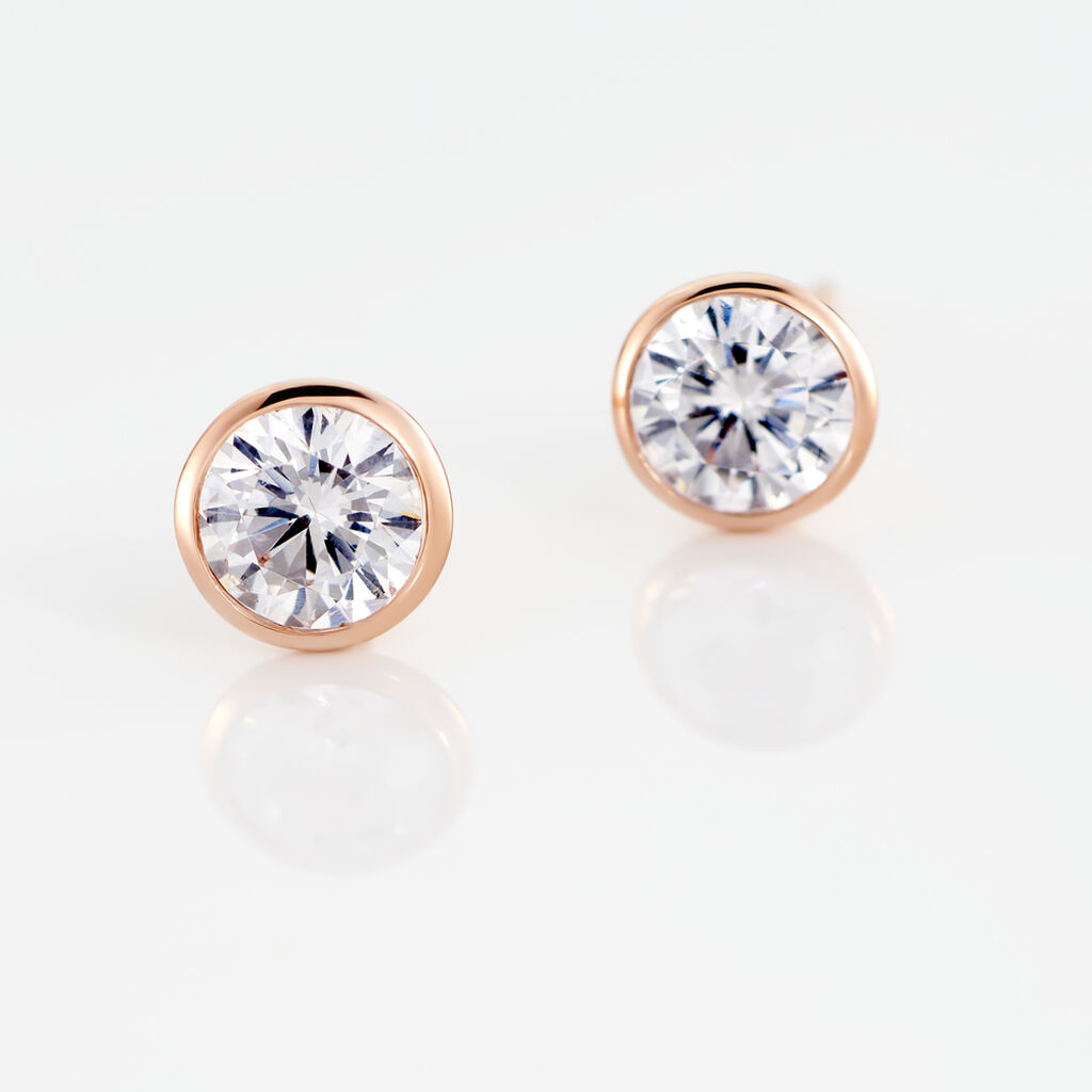 Boucles D'oreilles Puces Daria Serti Clos Or Rose Oxyde De Zirconium