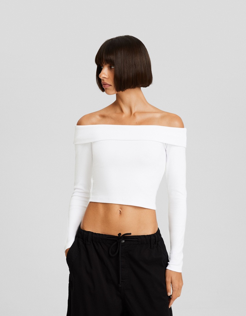 Camiseta Bardot de manga comprida