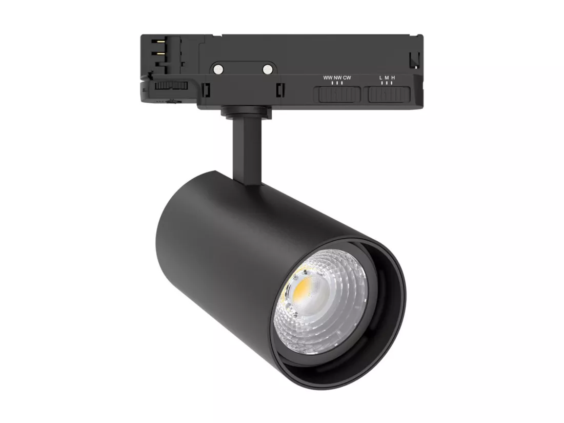 Spot LED sur Rail Triphasé 30W Fasano CCT Dimmable DALI Noir (2700K - 3200K - 4000K) Sélectionnable