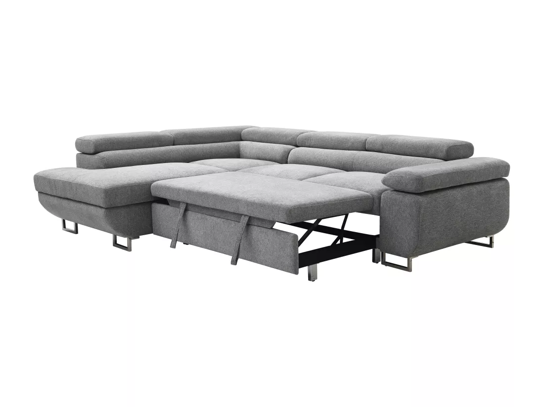 Canapé d'angle gauche convertible en tissu texturé gris NURAZIO
