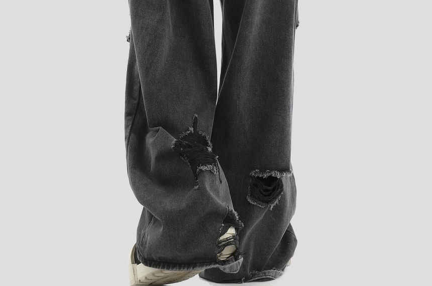 INStudio - High Waist Distressed Wide Leg Jeans