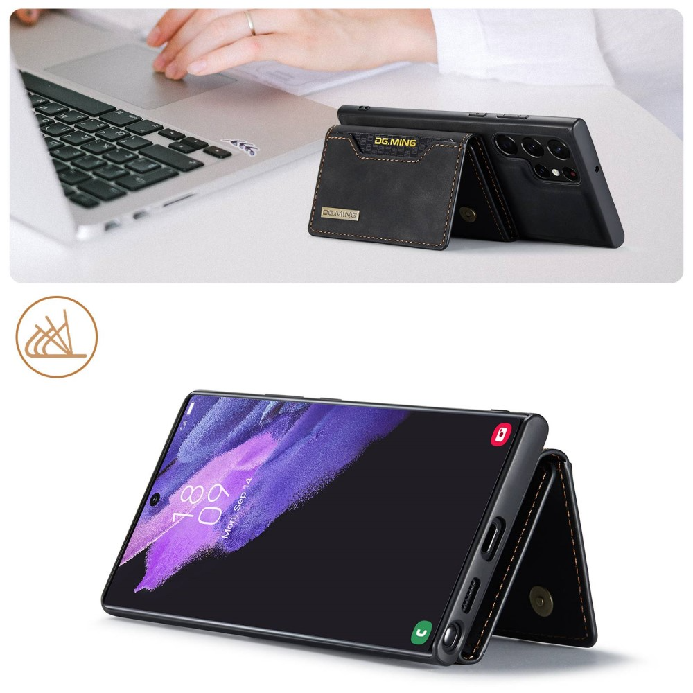2in1 Samsung Galaxy S23 Ultra 5G Leder Hülle Wallet   Magnetisches Kreditkartenfach - Schwarz