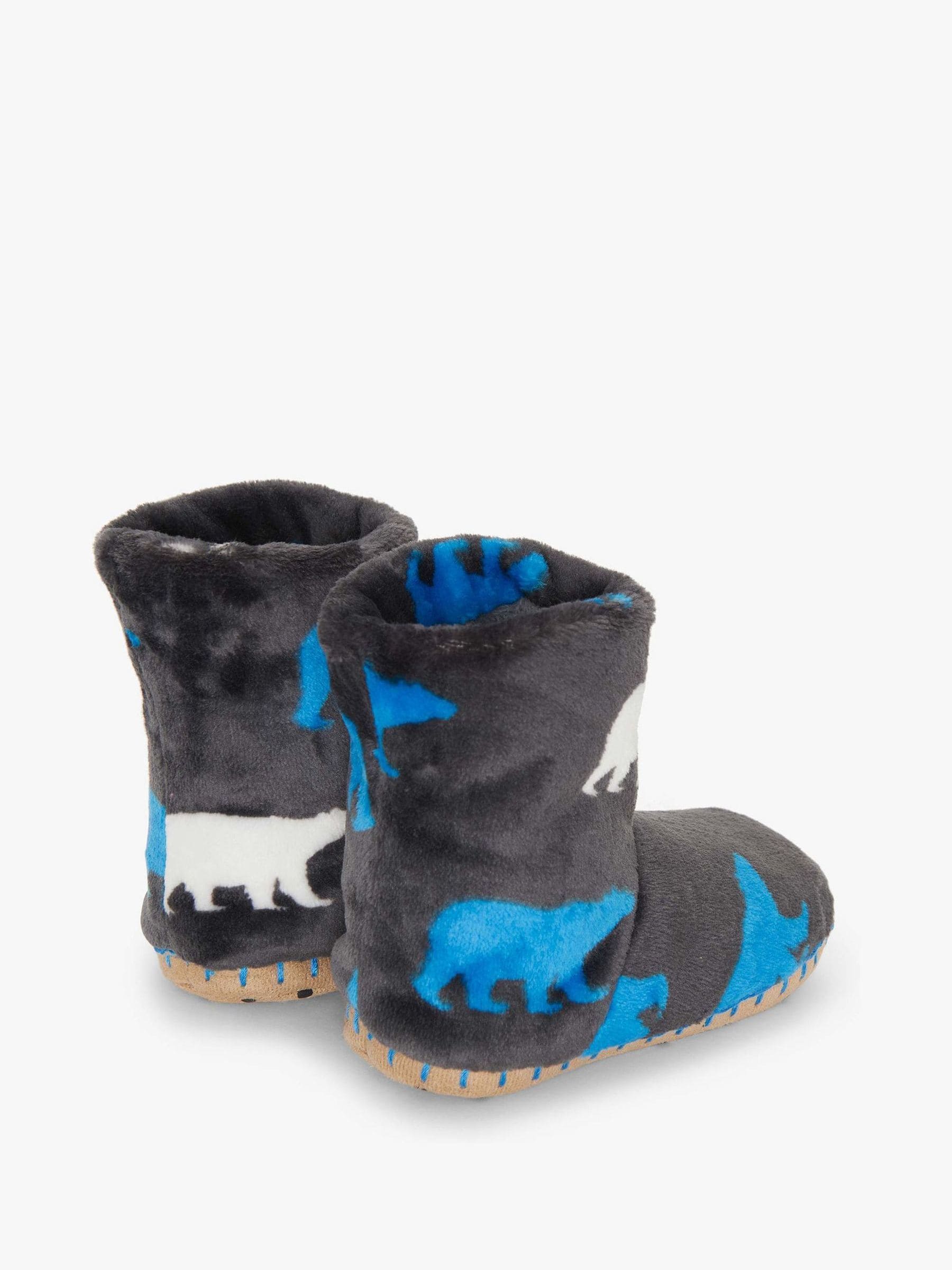 Hatley Grey Polar Bear Silhouette Fuzzy Fleece Slippers