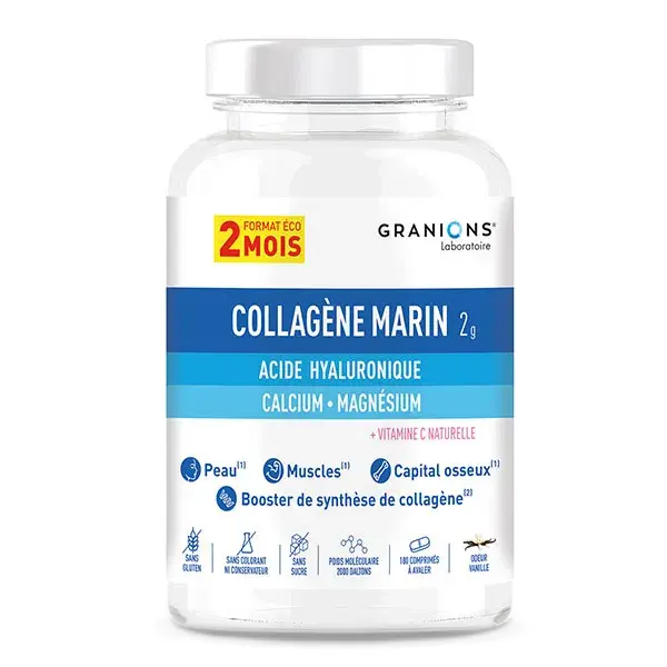 Granions Colágeno Marinho – Comprimidos de Colágeno com Ácido Hialurônico, Embalagem para 2 Meses