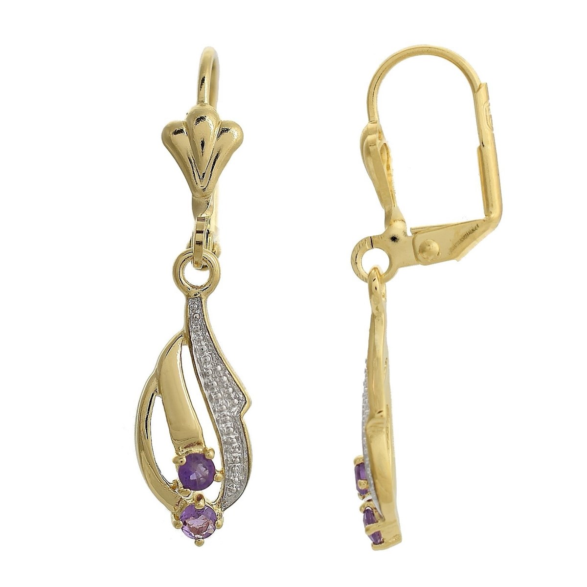 Boucles d'oreilles dormeuses Améthyste Plaqué OR 750 3 microns 2 tons